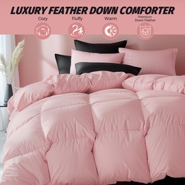puredown® Goose Feather Comforter Oversized King Size, All Season Duvet Insert Medium Warmth, Cloud Soft Hotel Collection Comforters with 100% Cotton Cover (116x98 Inch, Pink)