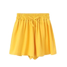 Buffydeer Children's Shorts, Girls, Culottes, Girls, Boys, Athletic Wear, Loungewear, Kids' Pants, Shorts, Ribbon, Thin and Cool Summer Clothes, Cotton, yellow