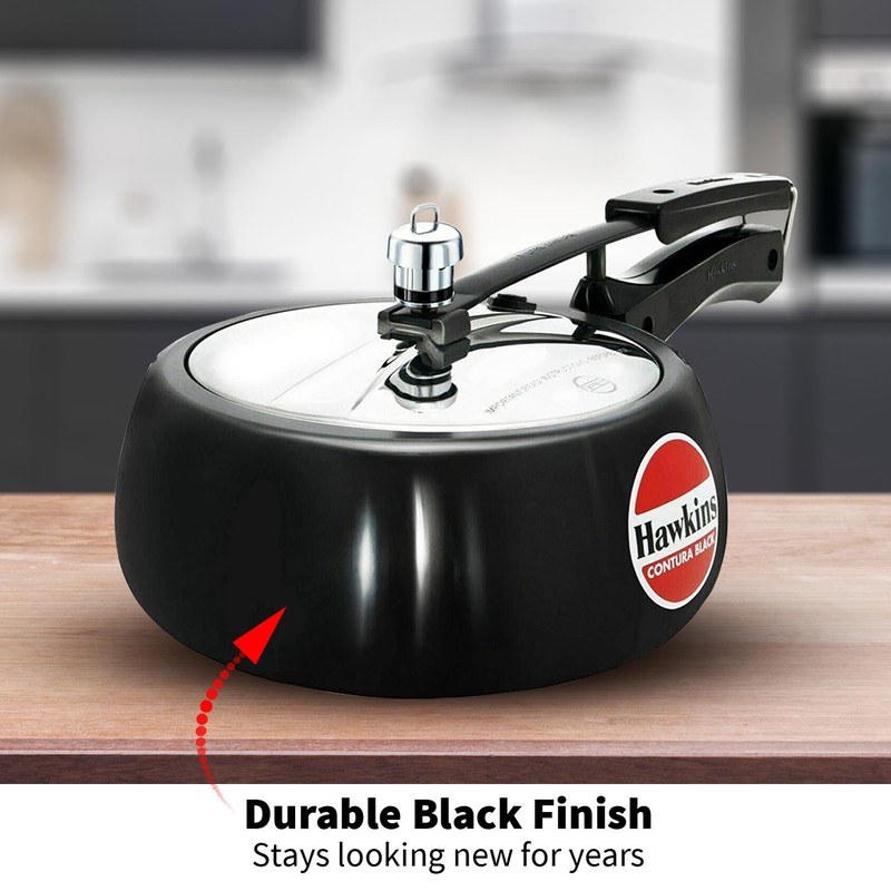 Hawkins 3.5 Litre Contura Black Pressure Cooker, Hard Anodised Inner