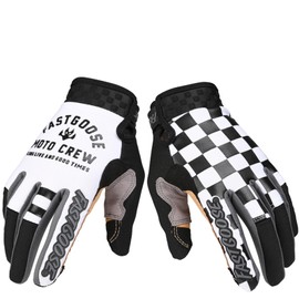 EXCEREY Chessboard Grid Motorcycles Racing Bicycles Full Finger Gloves for Adult Cycling Climbing Riding Biking Outdoor Sports (White, Size L)