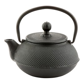 Restaurantware Tetsubin 20 Ounce Cast Iron Teapot 1 Hobnail Iron Teapot - With Strainer Retains Heat Black Cast Iron Japanese Tea Kettle Curved Handle