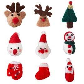 SUPERFINDINGS 9Pcs 9 Styles Wool Felt Christmas Decorations Set Felting Snowman for Wool Garland Christmas Tree Reindeer Snowman Felt Applique Christmas Felting Kits