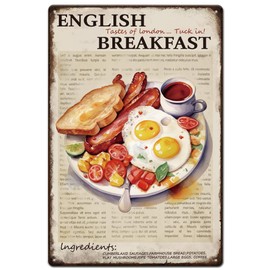 SUPERDANT English Breakfast Metal Signs Funny Breakfast Tin Sign Retro Metal Tin Sign Taste of London Kitchen Signs for Home Bar Kitchen Restaurants Pub Man Cave Wall Plaque Sign