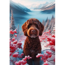 Labradoodle Chocolate - Best of Breed DCR Winter Berries Garden Flag