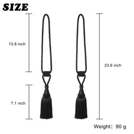 BEL AVENIR Curtain Tiebacks Handmade Holdbacks for Curtains Drape Decorative Tie Backs with Tassels(Black, 2 Pack)
