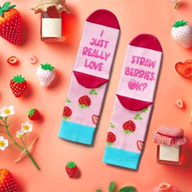 Funny Strawberry Socks for Teen Girls Cute Novelty Fruit Heart Socks, Strawberry Gifts for Kids 7 to 9 Years