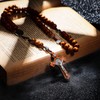 Hicarer Olive Wood Rosary Necklace Catholic Rosary Cross Wood Beads