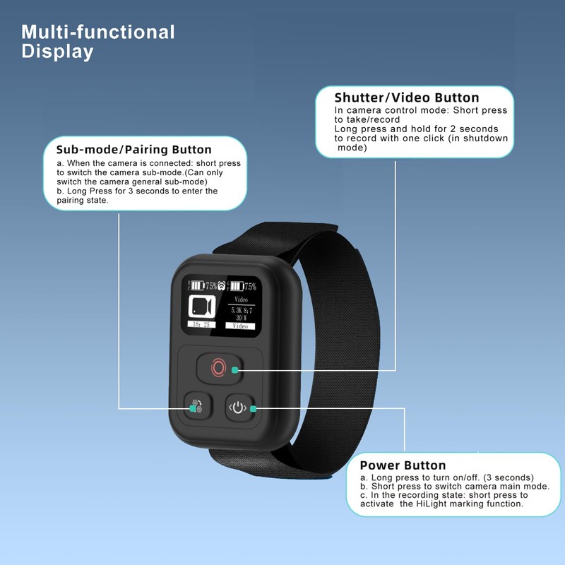YDW - Control Remoto para GoPro Hero Black 13/12/11/11Mini/10/9/8/Max, Rango