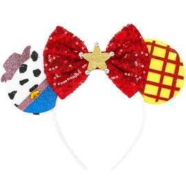 YUNISS Mouse Ear Headbands,Sparkle Mouse Ears Headband for Women Girls Cartoon Princess Costume Cosplay Decoration (Jessie Hat B)