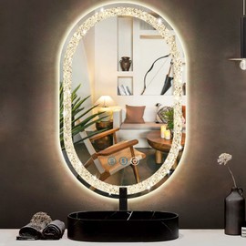 DIDIDADA Crystal Oval Bathroom Vanity Mirror with Lights 16x24 Inch Oval Lighted Mirror for Bathroom Wall Mounted Crystal Oval LED Bathroom Mirror Antifog 3 Color Smart Light up Oval Mirror with Light