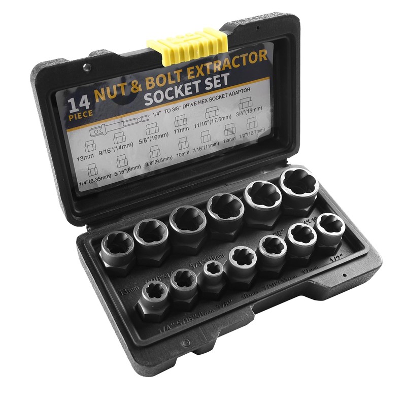 Bolt Extractor Set, 14Pcs 3/8'' Drive Impact Bolt and Nut