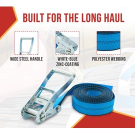 Mytee Products 2 Pack 4 Inch x 30 Ft Endless Ratchet Straps - Heavy Duty Zinc-Coated Blue Ratchet Strap 5,400 lbs Working Load Limit - Endless Cargo Straps to Strap Down Pallets, Pipes