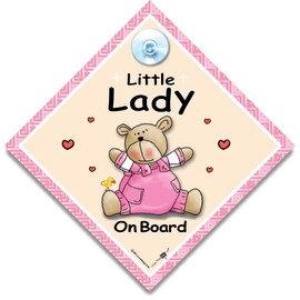 Little Lady Baby on Board Schild rosa Bär, 14 cm x 14 cm, Saugnapf, Autofensterschild für Kind im Auto