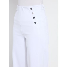 Lyssé Mallory Sailor Pants for Women – High-Waisted Wide-Leg Denim Pants (White, M)