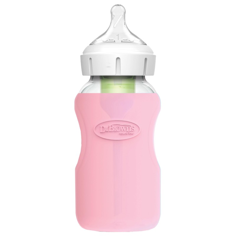 Dr. Brown's Options+ Wide-Neck Glass Bottle Sleeve, 100% Silicone, Pink,
