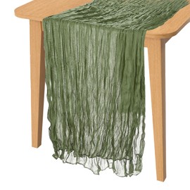 PATIKIL 14 Ft Cheesecloth Table Runner Rustic Gauze Terracotta Cheese Cloth Table Runner with Wrinkled for Bohemian Wedding Party Bridal Shower Table Decoration, Army Green