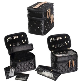 Angelina's Palace Jewelry Organizer Boxes for Women Girls,Eiger Small Travel Jewelry Case Storage Bag with Detachable Necklace Earring Bracelet Ring Pouches（Diamond Black）