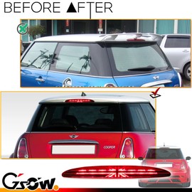 GSOWO Red Lens LED 3rd Brake Light for 2002-2006 MINI Cooper R50 R53 1st Gen, [Union Jack UK Flag] 8 Brilliant Red LED High Mount Brake Light - Red Lens