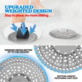 zaa Shower Drain Hair Catcher, 2 Pack Premium Silicone Drain Protector & Shower Drain Cover, Shower Installation Kits for Flat Drains of Shower Room, Bathroom, Gray