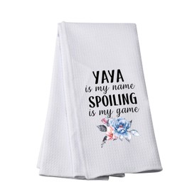 PWHAOO Grandma Yaya Kitchen Towel Yaya is My Name Spoiling is My Game Kitchen Towel Baking Tea Towel for Yaya (Spoiling Yaya Towel)