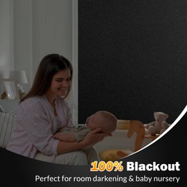 rabbitgoo Blackout Window Film, Sun Blocking Window Privacy Cover for Glass, Removable Opaque Room Darkening Dark Black Out Window Cover Tint Shades for Home Day Sleep Light Blocker 17.5" x 78.7"