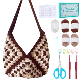 FREEBLOSS Crochet Bag Kit for Beginners Crochet Granny Square Bag Women Tote Bag Kit with Step-by-Step Video Tutorials Knitting Kit for Adults