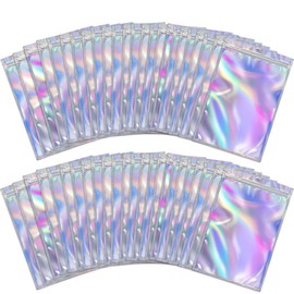BQTQ 150 Pieces Foil Ziplock Bags Resealable Smell Proof Bags Flat Foil Pouch Metallic Bags for Party Favours Food Storage, Holographic Colour, 10x15cm