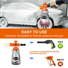 Kebtek Snow Foam Lance for Karcher K Series K2-K7 Pressure Washer, Adjustable Foam Cannon, Additional 1.1mm Orifice Nozzle, 1L Bottle