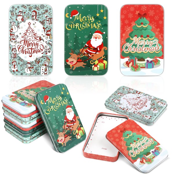 LIHAO Pack of 6 Christmas Tin with Lid, Christmas Metal Tin, Gift Wrapping Box for Small Gift Cards, Shopping Cards