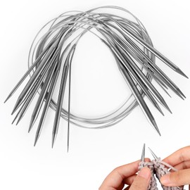 Circular Knitting Needles Set, 7 Pieces 40 cm Round Knitting Needles Set, Stainless Steel Circular Knitting Needles, Circular Knitting Needles Set Interchangeable, Knitting Needles for Socks, Hats and