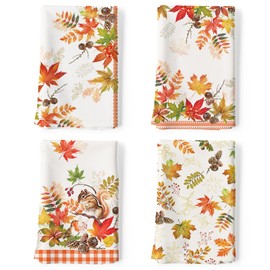 Arquiel Küchentücher Baumwolle 4 Stück, Geschirrtücher 100% Baumwolle Eichhörnchen Ahornblatt Küchenhandtuch Set Multi-Purpose Hochwertige Küche Trockentuch Bar Handtücher 50 x 70CM