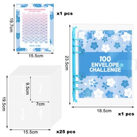 100 Envelope Saving Challenge, A5 Budget Planner, Ring Binder A5 with Challenge Tracker + Pre-Numbered Pockets, Envelopes Challenge Binder, Saving Challenge Binder, for Budget Binder School, Home Blue