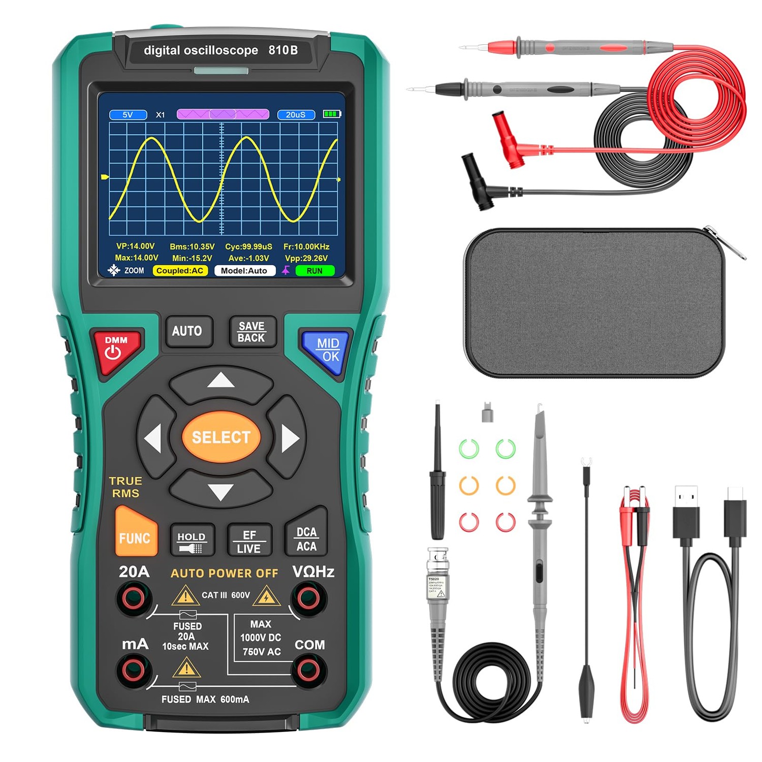 Handheld Oscilloscope Automatic Multimeter: 10MHz Bandwidth and 50MSa/s ...