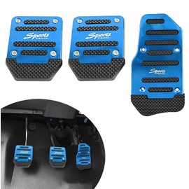 Prywog 3 PCS Car Foot Pedal Accelerated Brake Board, Manual Shield Pedal Set, Non-Slip Metal Striped Pedal Kit, Universal for Most Cars (Blue)