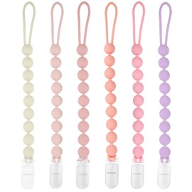 MINMUNJIU Silicone Pacifier Clip Holder, 6 Pack One Piece Soft Flexible Binky Clips Pacifier Holder Clip for Girls, Baby Girl Newborn Essentials