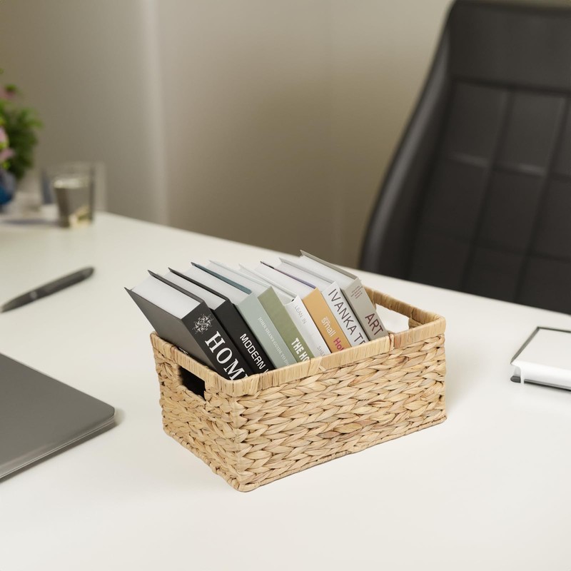 Wicker Baskets, Rattan Woven Baskets, Water Hyacinth Baskets for Organizing,