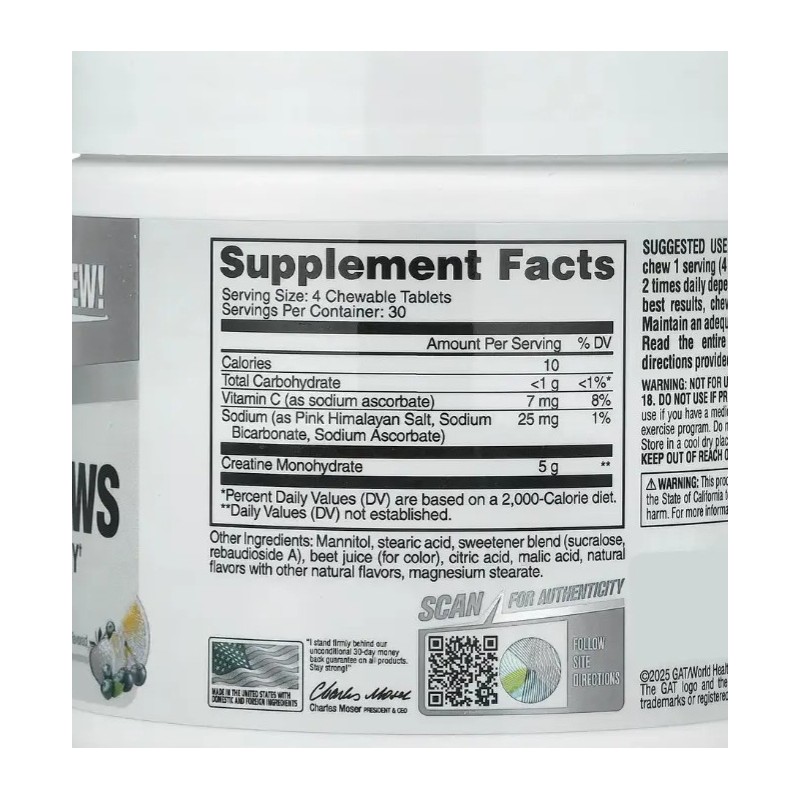 Creatina Masticable Gat Sport Chews Cero Azucar Sabor Ponche De