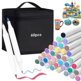 60 Colores Plumone Acrílicos Doble Punta,No Tóxicos, Resistente al Agua