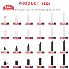 JUNCHEN M2.5 Male Female Nylon Hex Spacers Standoffs,740pcs Motherboard Standoffs and Screws Nuts Assortment Kit for Raspberry Pi,Computer Building and Circuit Board