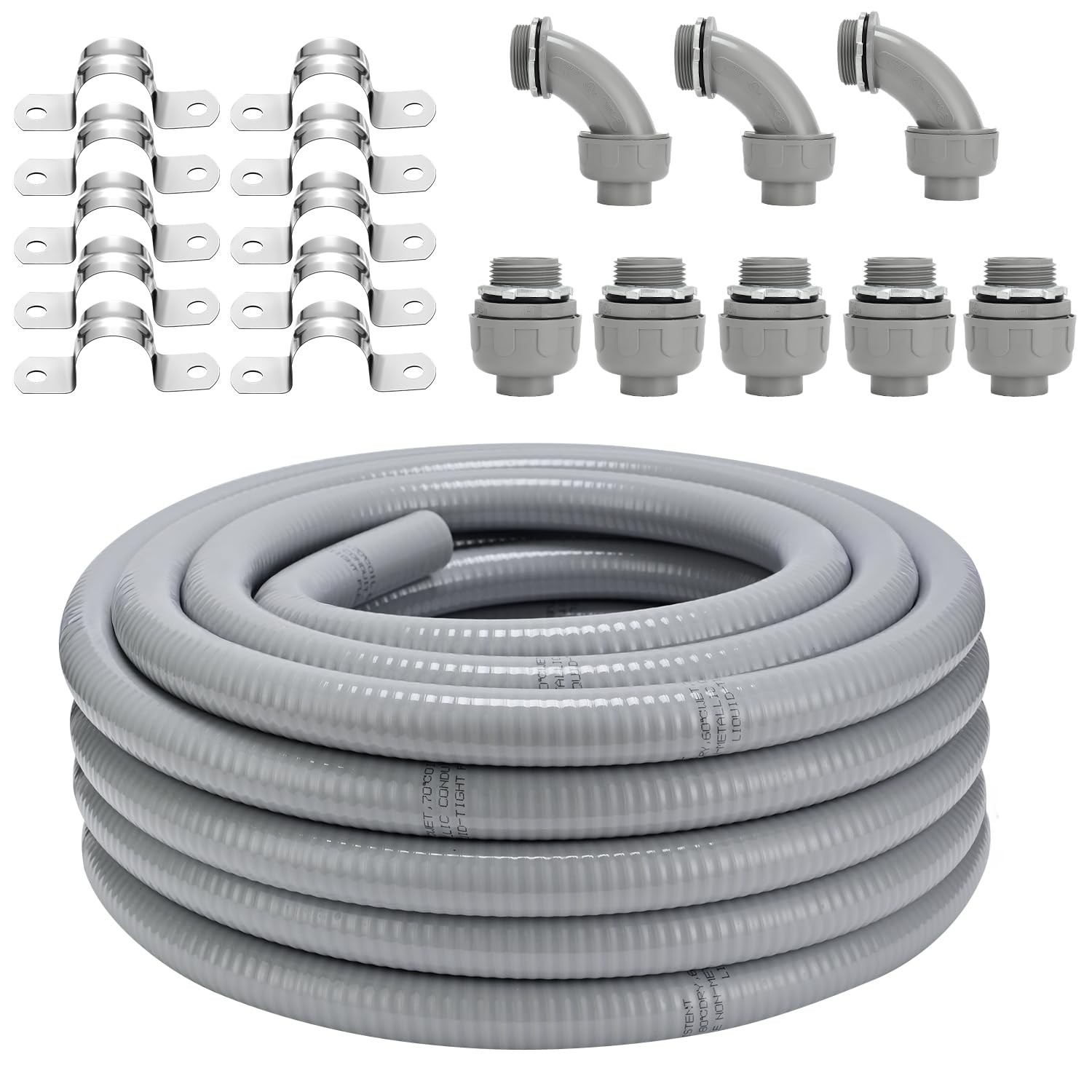 1 Inch 50 FT Non-Metallic Liquid-Tight Conduit Connector Kit, Flexible ...