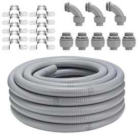 1 Inch 50 FT Non-Metallic Liquid-Tight Conduit Connector Kit, Flexible Electrical Conduit, NPT Thread 5 Straight 3 90° Fittings 10 Clamps, Weatherproof UV Resistant for Pool Pump,Outdoor & HVAC