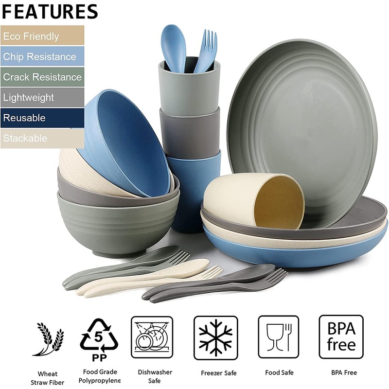 Shopwithgreen Wheat Straw Dinnerware Sets, 20 PCS Microwave Unbreakable Plates