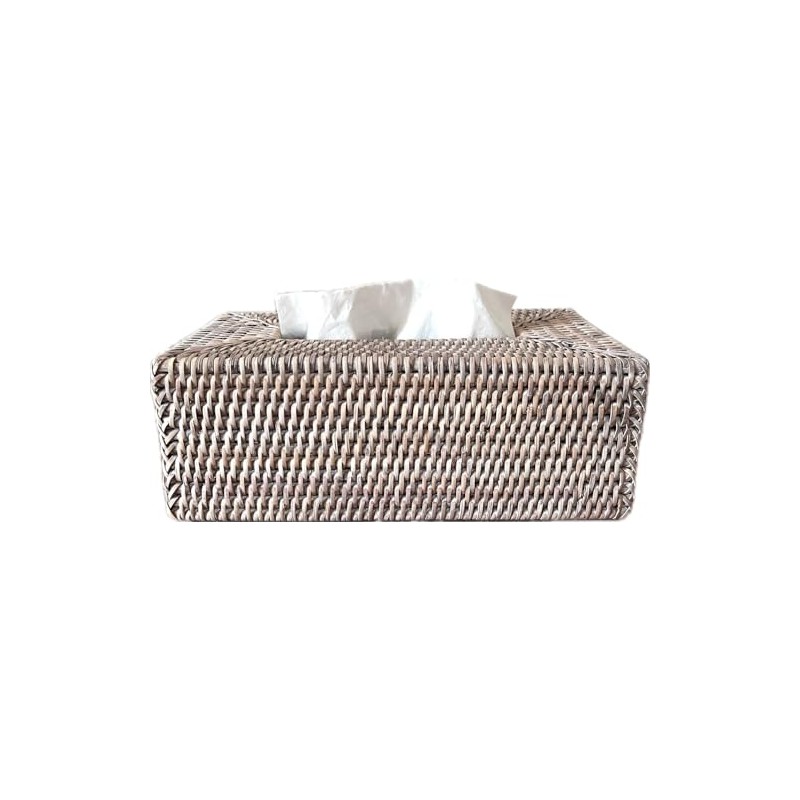 White Wash Rattan Tissue Box Napkin Holder (Tissue Box Cover