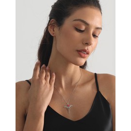 YL Caduceus Necklace Sterling Silver Angel Wings Snake Pendant Created Ruby Doctor Nurse Themed Jewelry for Women