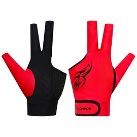 soamotoi Pool Glove Left Hand 3 Finger for Right-Handed Player, Breathable Billiards Glove Quick Dry, Professional Pool Cue Gloves, Durable Snooker Cue Gloves for Billiards Accessories (Red, XL)