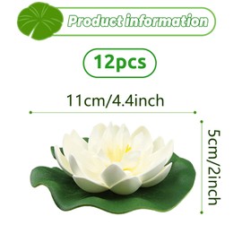 QUOZUO 12pcs Artificial Floating Foam Lotus Flowers with Lily Pads, Artificial Pond Plants Flowers Ornaments for Pool Aquarium Decoration, White