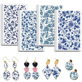 OLYCRAFT Damast Blumen Transferpapier 4 Design 24 Stück Transferpapier Für Vintage Blumen Polymer Ton Transferblätter Blaue Blumen Transferpapiere Kleine Keramik Aufkleber Für Ohrringe