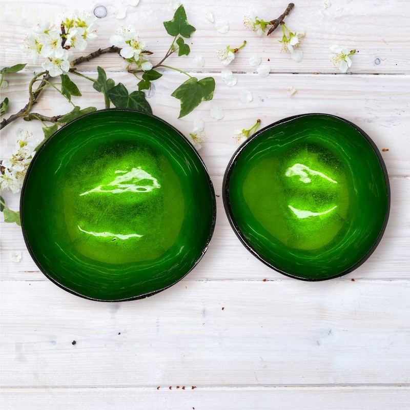 VIE Gourmet Coconut Bowls Hand Painted, Lacquered, Set of 2,