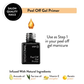 Sensationail Peel Off Gel Primer Nail Polish - Easy Removal Formula - No Acetone Needed - Leaves Nails Strong & Healthy - Clear - 7.39 mL/0.25 fl oz