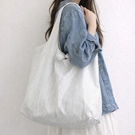 Nerine Women's Striped Canvas Tote Bag Shoulder Bag Bag / 네린 여성 스트라이프 캔버스 토트백 숄더백 가방